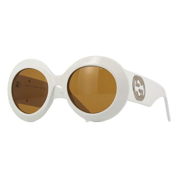 NEW GUCCI ROUND SUNGLASSES GUCCI GG1647S 003 WHITE BROWN EYEWEAR - Picture 1 of 3